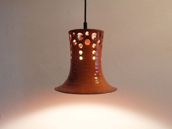 Image 1 of mid century hanglamp met oranje keramische kap 1970