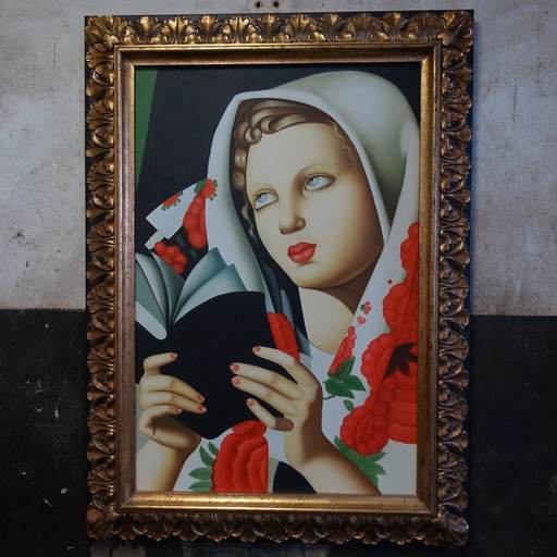 Polish Girl, La Polonaise, Tamara De Lempicka Kopie In Moiie Gouden Lijst.