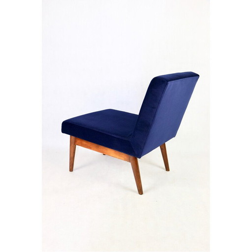 Vintage fauteuil in donkerblauw fluweel, jaren 1970