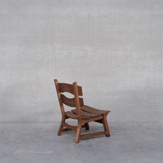 Image 1 of Set van 7 Brutalistische mid-century lage houten stoelen, België 1970