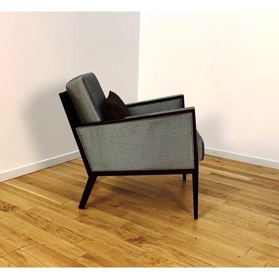 Image 1 of Vintage fauteuil in donker hout en stof