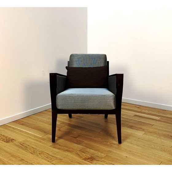 Image 1 of Vintage fauteuil in donker hout en stof
