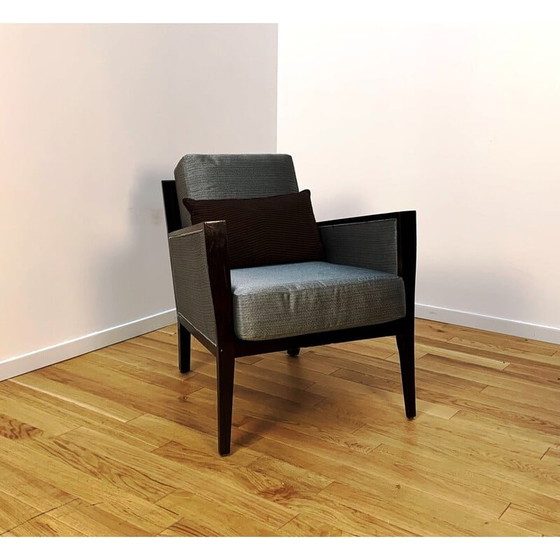 Image 1 of Vintage fauteuil in donker hout en stof