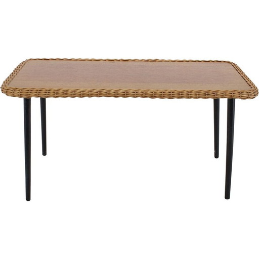 Vintage salontafel met rotanrand, Frankrijk 1970