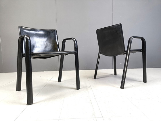 Image 1 of Vintage zwart leren eetkamerstoelen van Poltrona Frau, 1970S