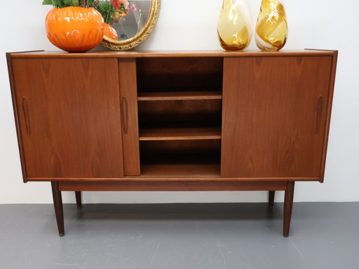 Vintage Deens dressoir highboard teak schuifdeuren