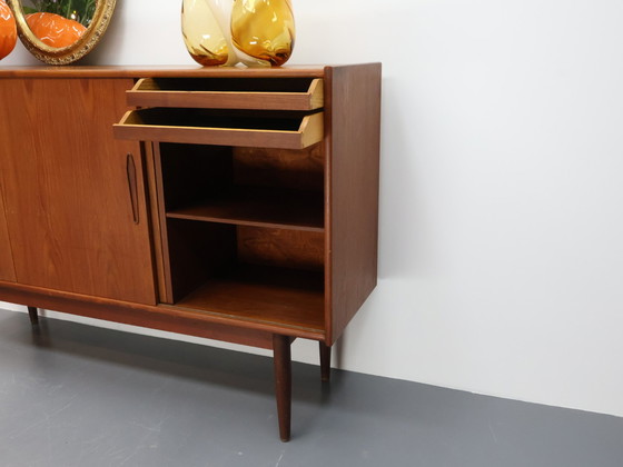 Image 1 of Vintage Deens dressoir highboard teak schuifdeuren