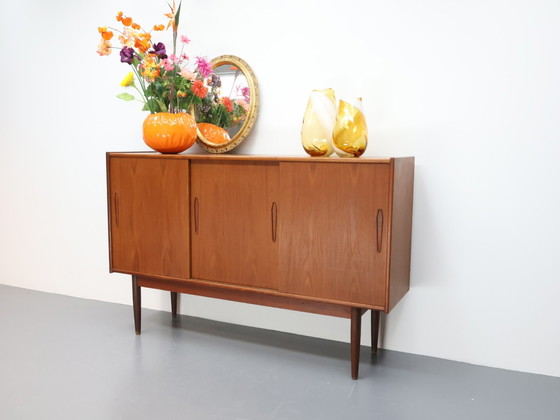 Image 1 of Vintage Deens dressoir highboard teak schuifdeuren