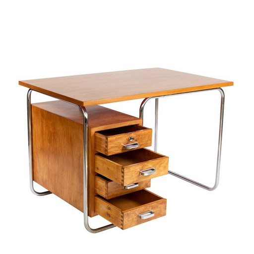 Vintage beukenhouten en stalen bureau van Rudolf Vichr voor Vichr and Co, Praag jaren 1930
