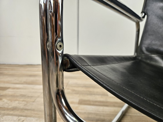 Image 1 of Attico fauteuil van Antonello Mosca In zwart leer en stalen buizen