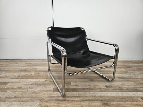 Image 1 of Attico fauteuil van Antonello Mosca In zwart leer en stalen buizen