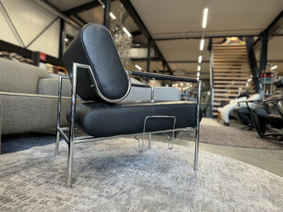 Image 1 of Leolux Gazetta Fauteuil Zwart Leer Incl. Lectuurhouder