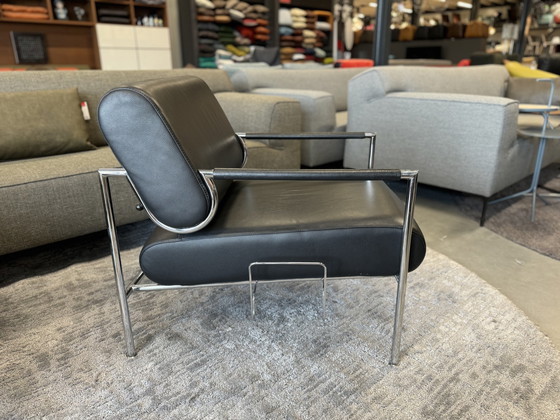 Image 1 of Leolux Gazetta Fauteuil Zwart Leer Incl. Lectuurhouder