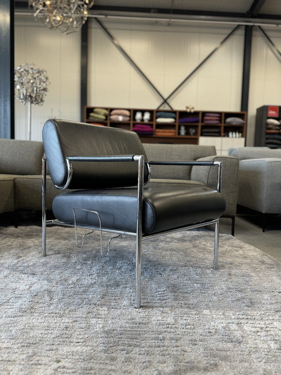 Image 1 of Leolux Gazetta Fauteuil Zwart Leer Incl. Lectuurhouder