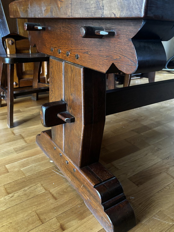 Image 1 of Vintage Kloostertafel Met 6 Stoelen