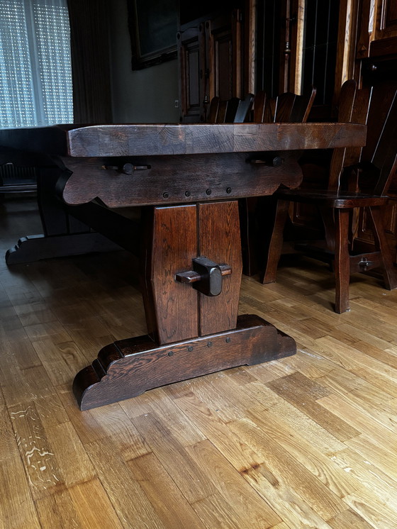 Image 1 of Vintage Kloostertafel Met 6 Stoelen