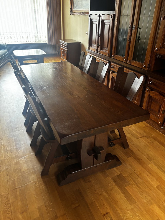 Image 1 of Vintage Kloostertafel Met 6 Stoelen