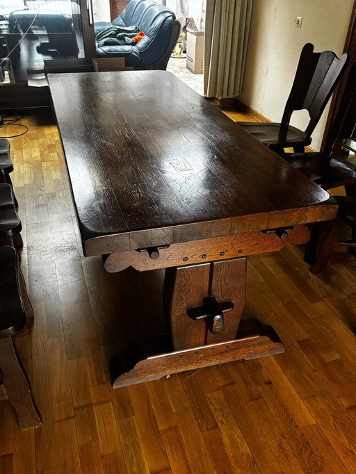 Vintage Kloostertafel Met 6 Stoelen