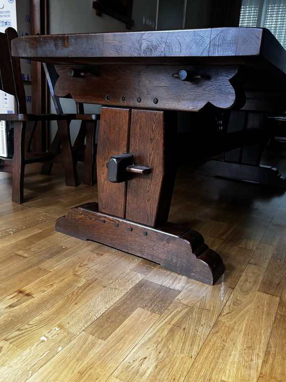 Image 1 of Vintage Kloostertafel Met 6 Stoelen