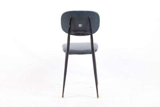 Image 1 of 2x T. Archiutti bureaustoelen in zwart metaal & donkerblauw skai