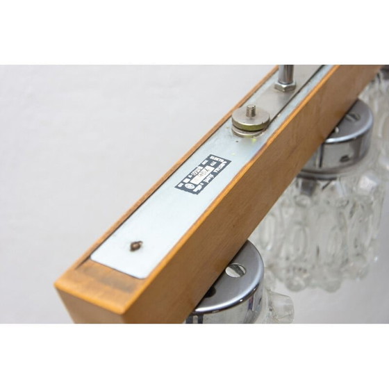Image 1 of Vintage kroonluchter van hout en glas met oosterse cloc brutalisme, Tsjechoslowakije 1970