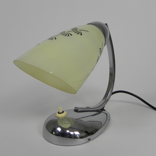 Vintage bureaulamp met glazen kap