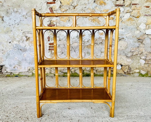 Mid-Century, Vintage, Bamboe en Rotan 3-laags plank, jaren 1960
