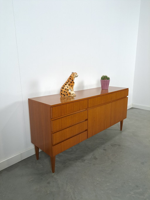 Teak Fineer Dressoir Barkast Met Lades En Klepdeuren