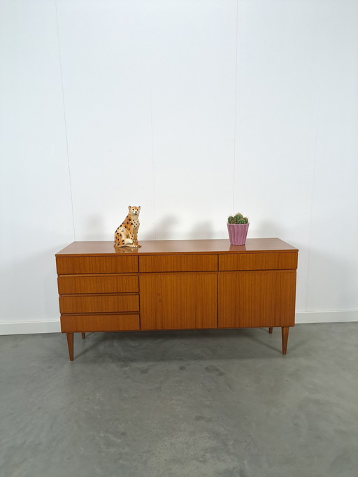 Teak Fineer Dressoir Barkast Met Lades En Klepdeuren