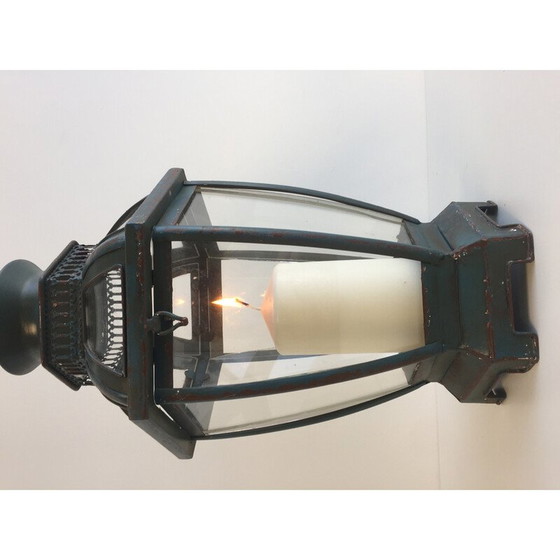 Image 1 of Vintage Art Decoratieve tafellantaarn in verouderd groen metaal