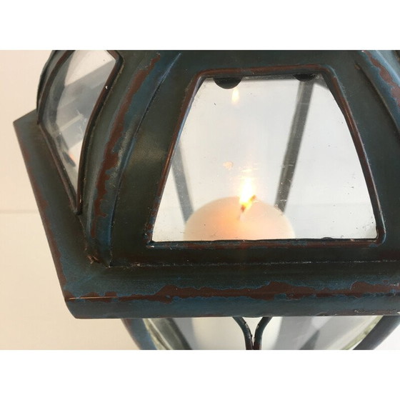 Image 1 of Vintage Art Decoratieve tafellantaarn in verouderd groen metaal