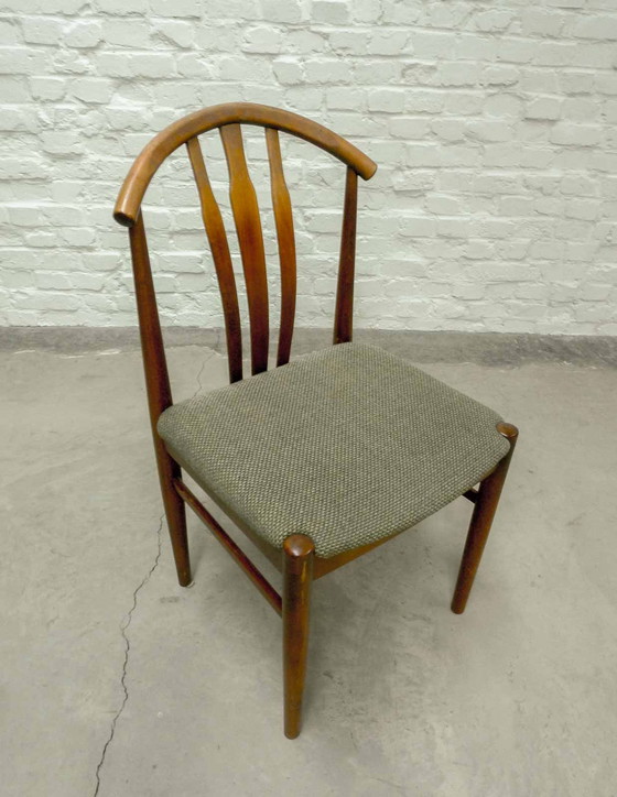 Image 1 of Zweedse Vintage Design eikenhouten olijfgroene eetkamerstoelen, set van 4. Zweden, jaren 1960.