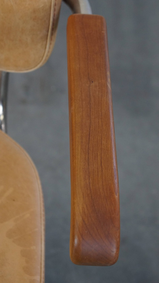 Image 1 of 12 X Vintage Leren Thonet Design Eetkamerstoelen Model S64