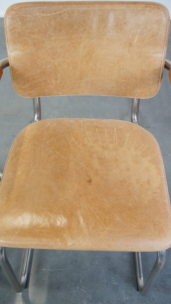 Image 1 of 12 X Vintage Leren Thonet Design Eetkamerstoelen Model S64