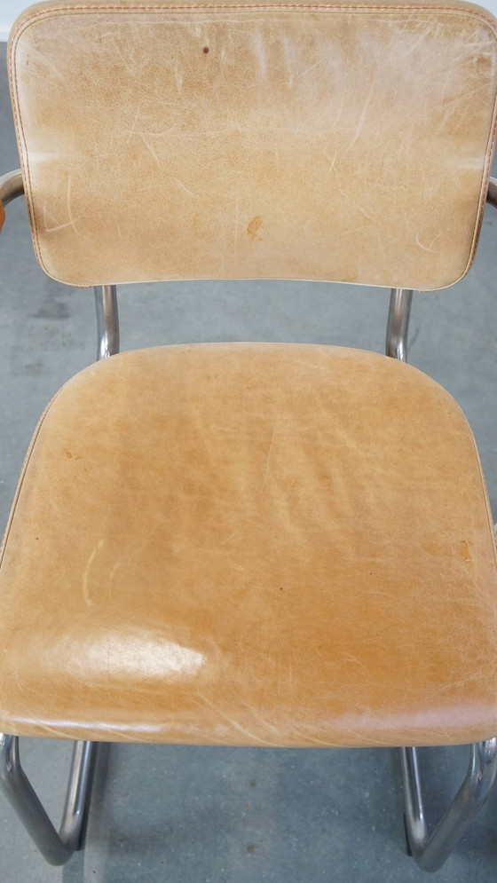 Image 1 of 12 X Vintage Leren Thonet Design Eetkamerstoelen Model S64