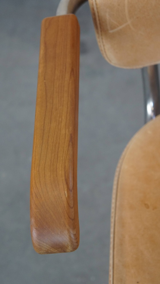 Image 1 of 12 X Vintage Leren Thonet Design Eetkamerstoelen Model S64