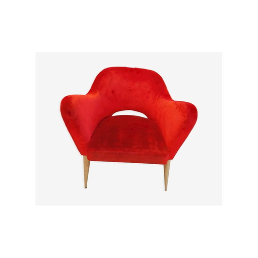 Scandinavische vintage cocktailfauteuil in rood fluweel, 1960-1970