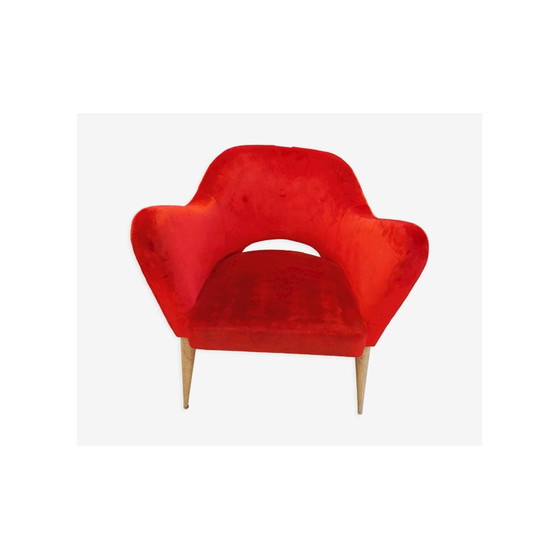Image 1 of Scandinavische vintage cocktailfauteuil in rood fluweel, 1960-1970