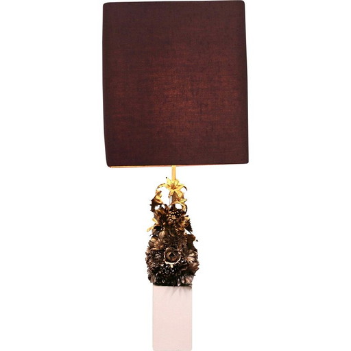 Vintage lamp versierd met een boeket bloemen, Frankrijk 1970