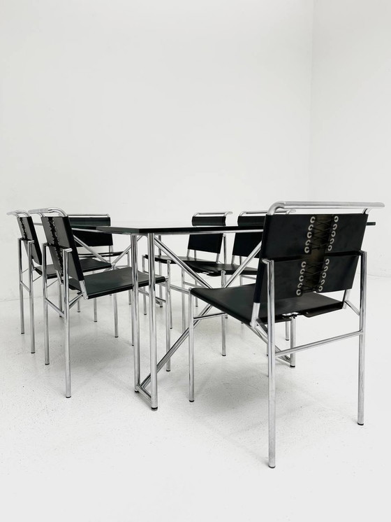 Image 1 of Set van dubbele X-tafel & 6 stoelen Roquebrune van Eileen Gray voor Classicon