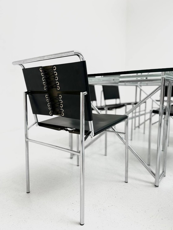 Image 1 of Set van dubbele X-tafel & 6 stoelen Roquebrune van Eileen Gray voor Classicon