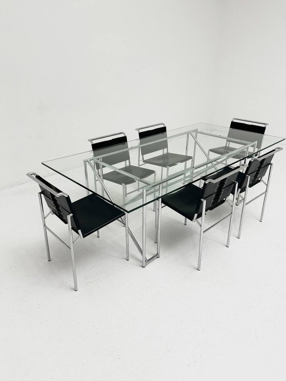 Image 1 of Set van dubbele X-tafel & 6 stoelen Roquebrune van Eileen Gray voor Classicon