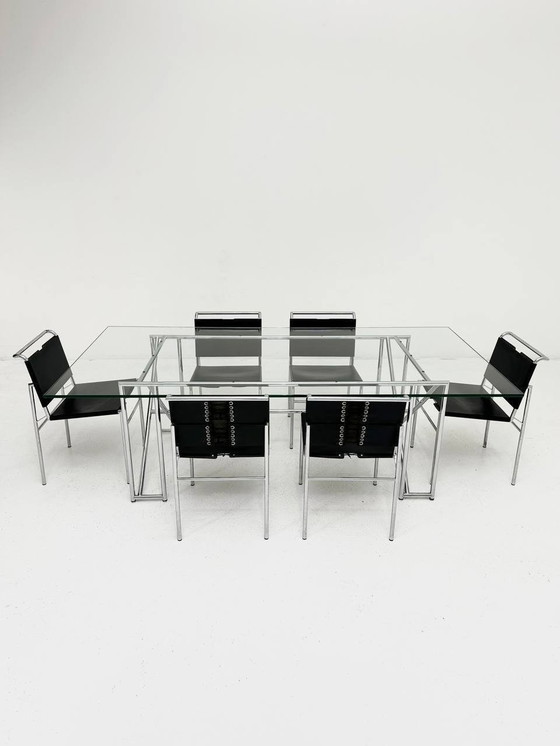 Image 1 of Set van dubbele X-tafel & 6 stoelen Roquebrune van Eileen Gray voor Classicon