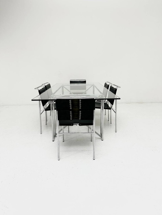 Image 1 of Set van dubbele X-tafel & 6 stoelen Roquebrune van Eileen Gray voor Classicon