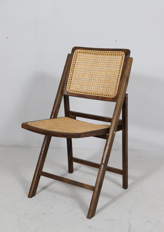 Image 1 of Mid Century klapstoelen met Weens vlechtwerk, Italië, jaren 1970