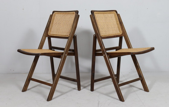 Image 1 of Mid Century klapstoelen met Weens vlechtwerk, Italië, jaren 1970