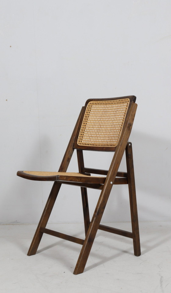 Image 1 of Mid Century klapstoelen met Weens vlechtwerk, Italië, jaren 1970