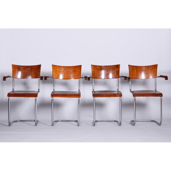 Image 1 of Set van 4 vintage beukenhouten fauteuils van Mart Stam voor Robert Slezak, jaren 1930