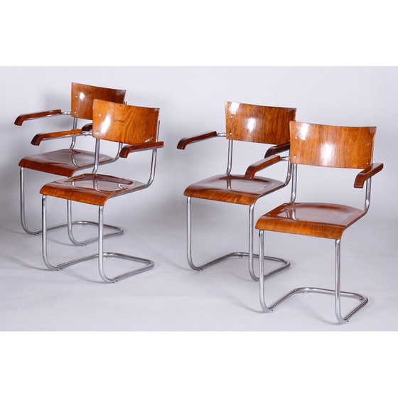 Image 1 of Set van 4 vintage beukenhouten fauteuils van Mart Stam voor Robert Slezak, jaren 1930