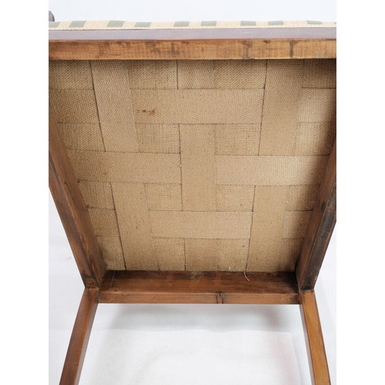 Image 1 of Vintage armstoel in mahonie met licht gestreepte stof, jaren 1840